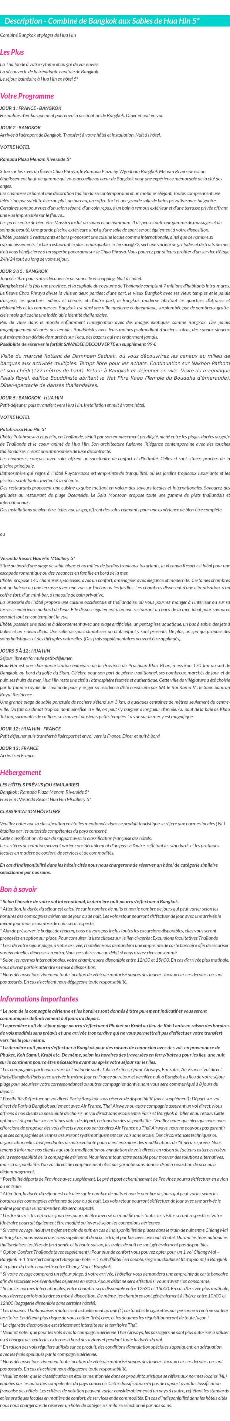 Détails du séjour