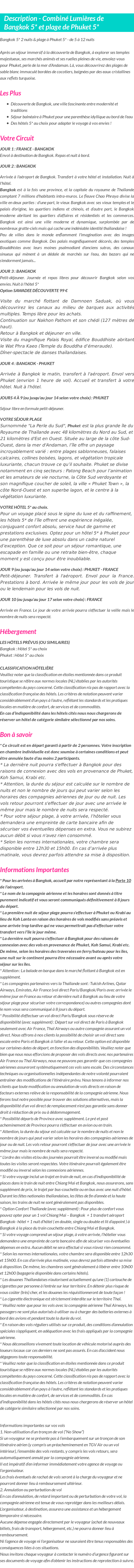 Détails du séjour