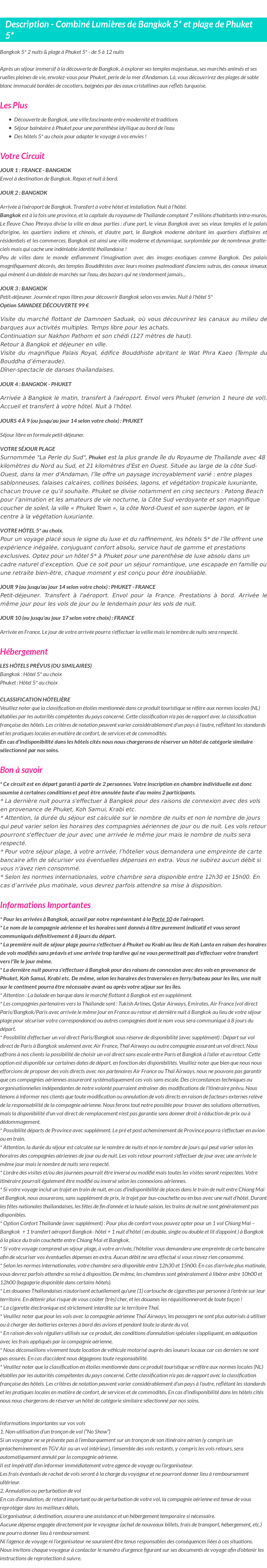 Détails du séjour