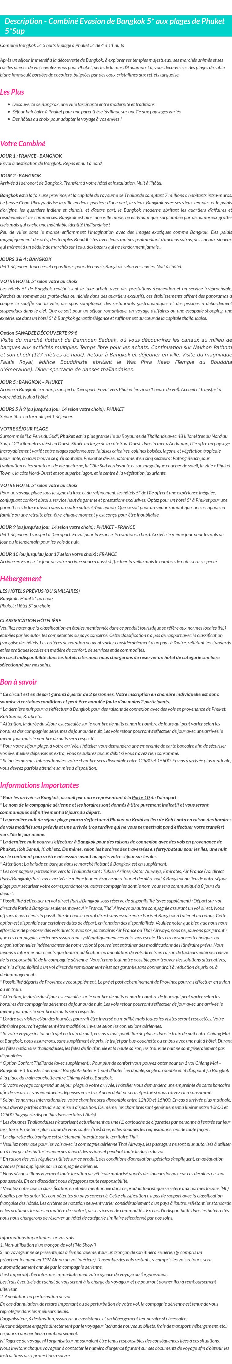Détails du séjour