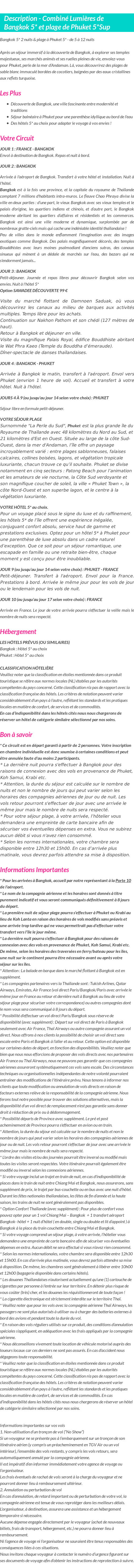 Détails du séjour