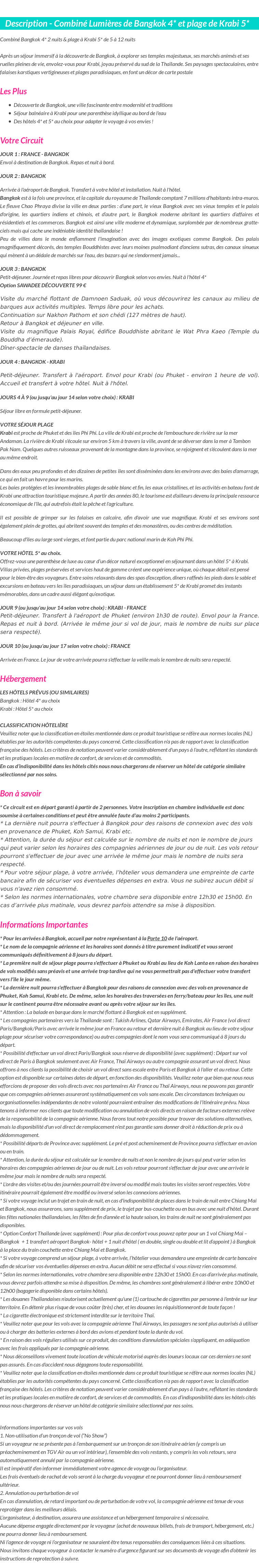 Détails du séjour
