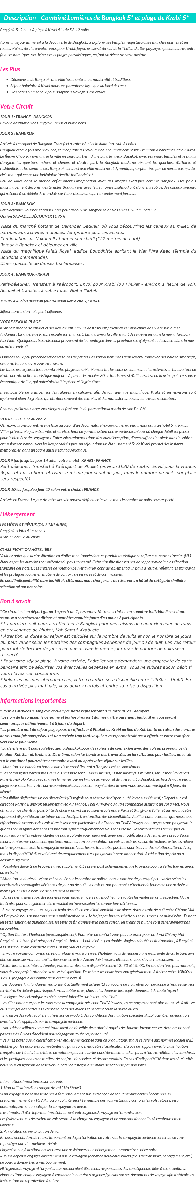 Détails du séjour