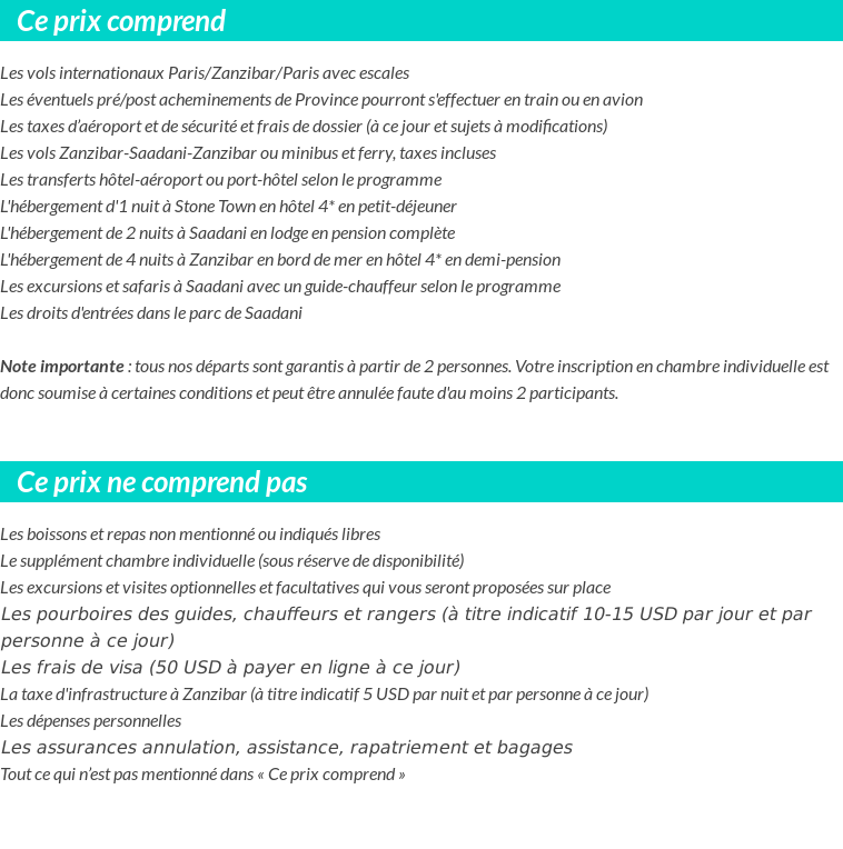 Conditions tarifaires