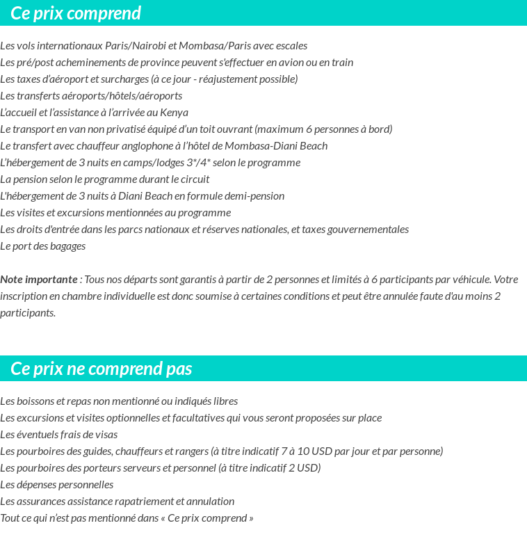 Conditions tarifaires