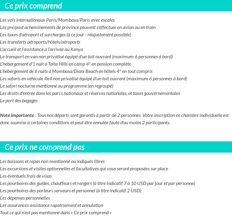 Conditions tarifaires