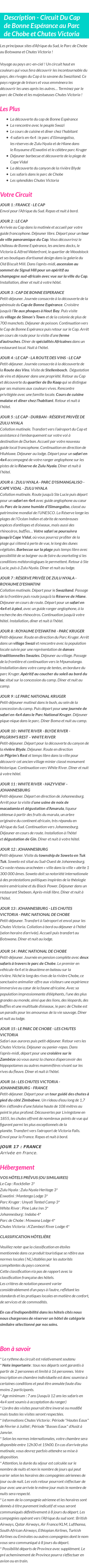 Détails du séjour