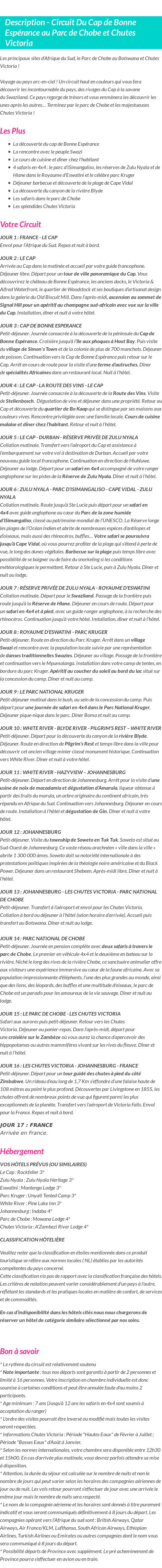 Détails du séjour
