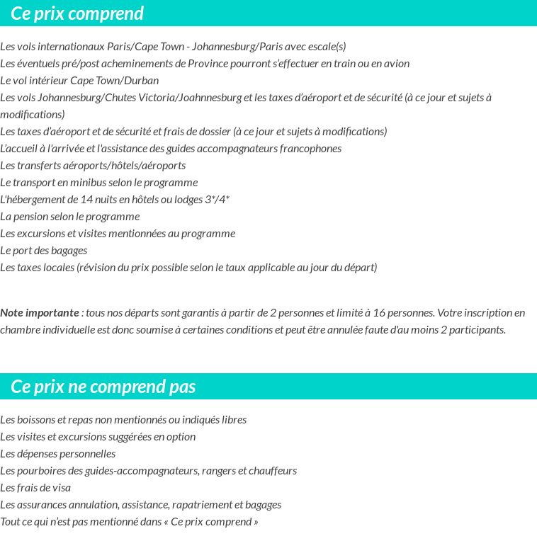 Conditions tarifaires