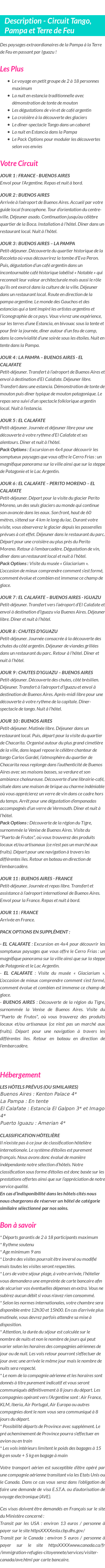 Détails du séjour