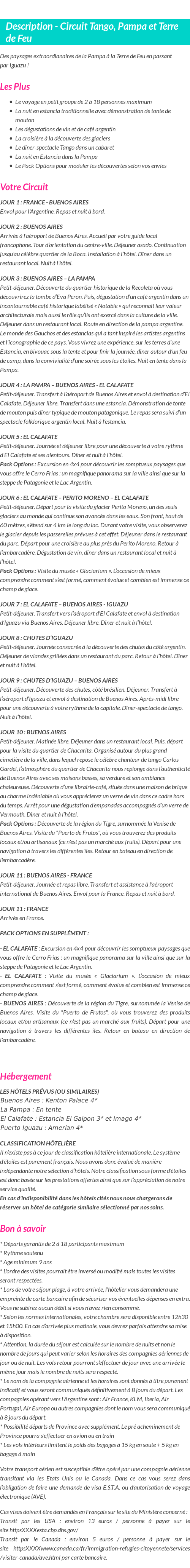 Détails du séjour