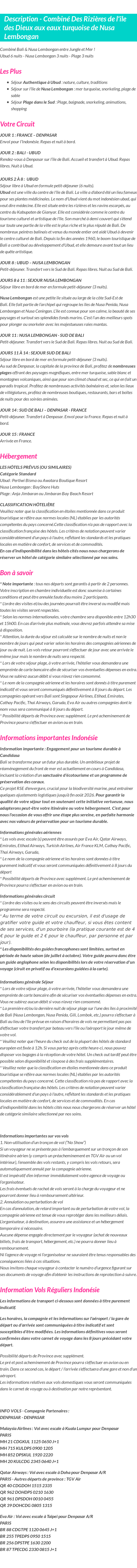 Détails du séjour