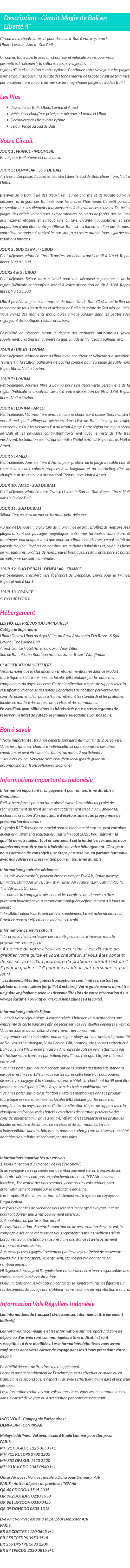 Détails du séjour