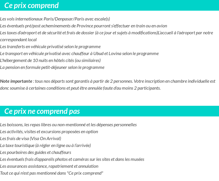 Conditions tarifaires