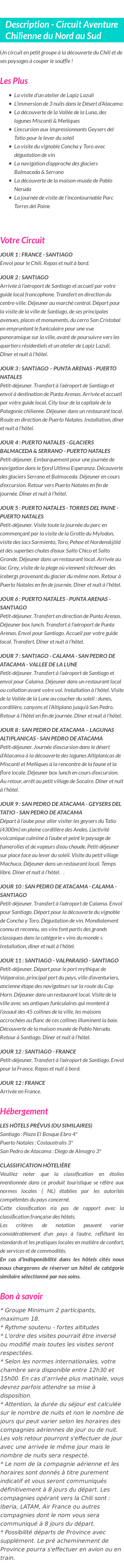 Détails du séjour