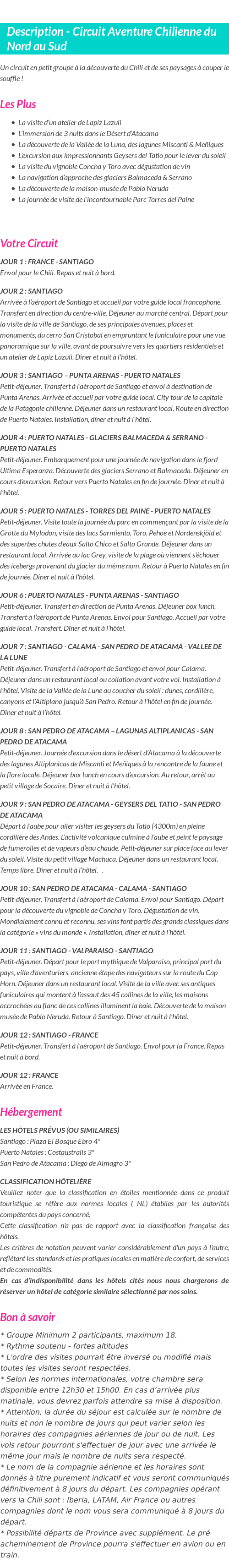 Détails du séjour