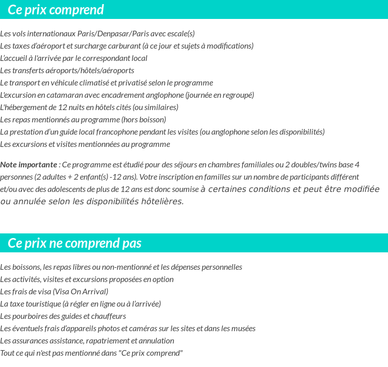 Conditions tarifaires