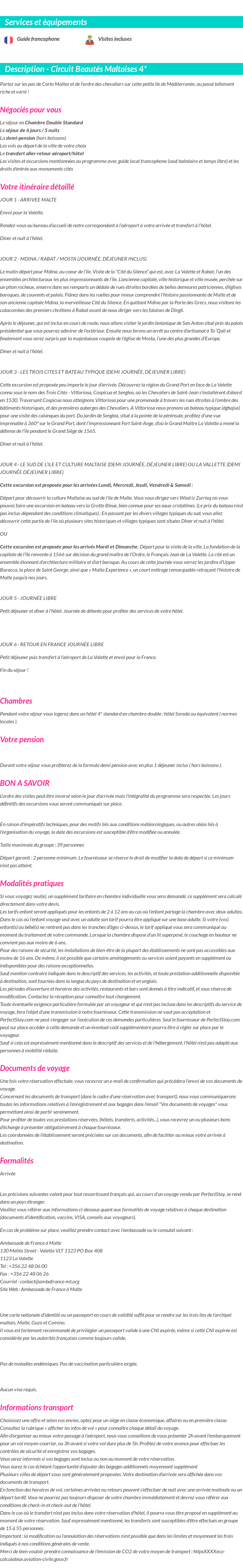 Détails du séjour
