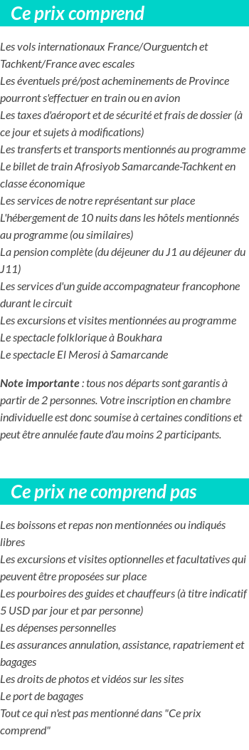 Conditions tarifaires