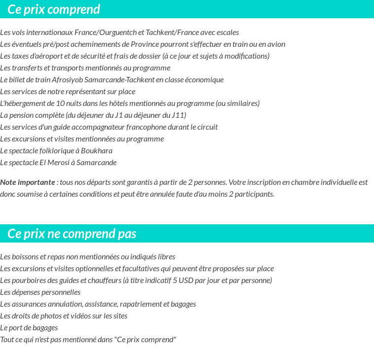 Conditions tarifaires