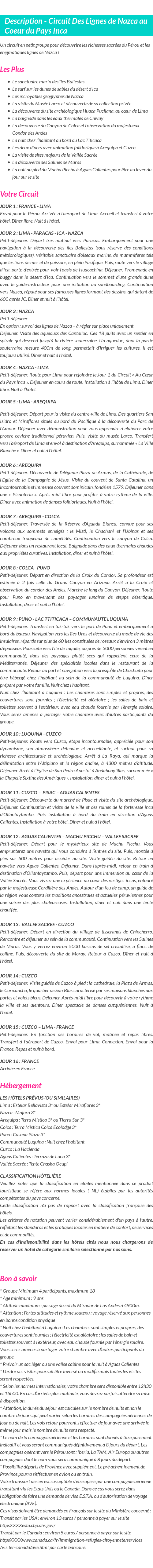 Détails du séjour