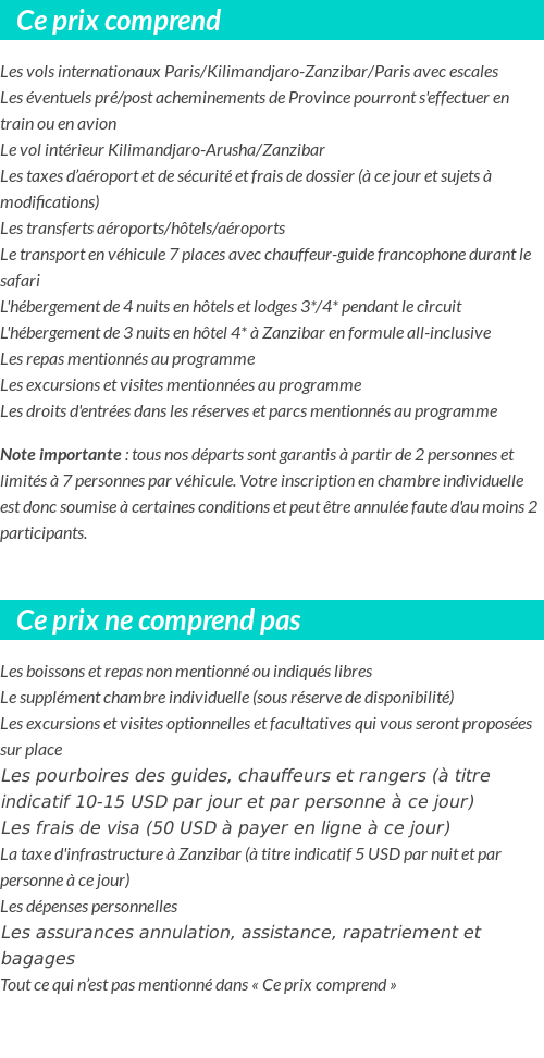 Conditions tarifaires