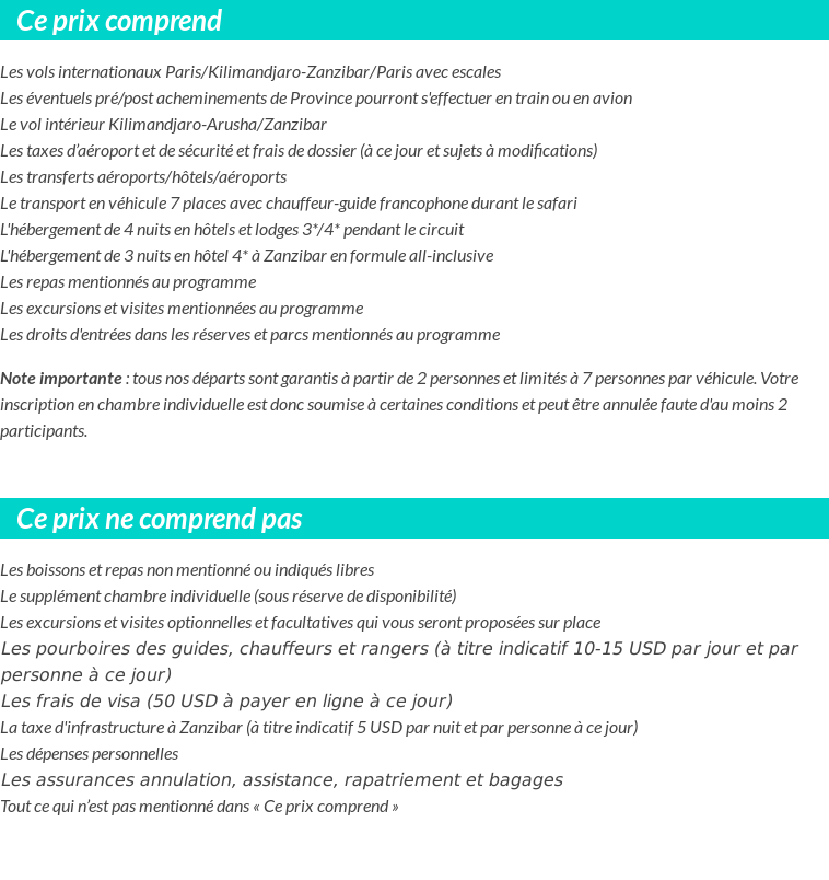 Conditions tarifaires