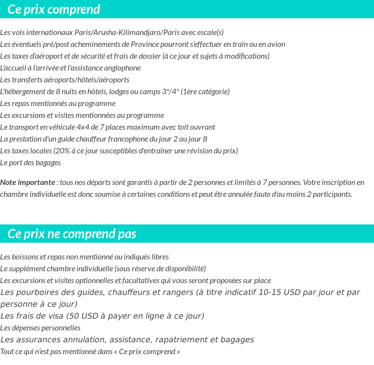 Conditions tarifaires
