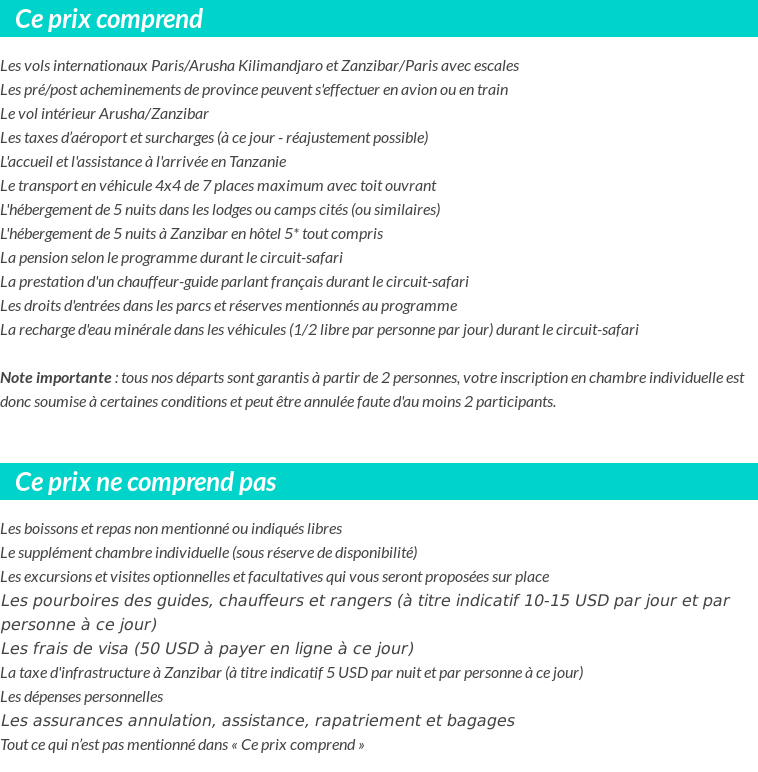 Conditions tarifaires