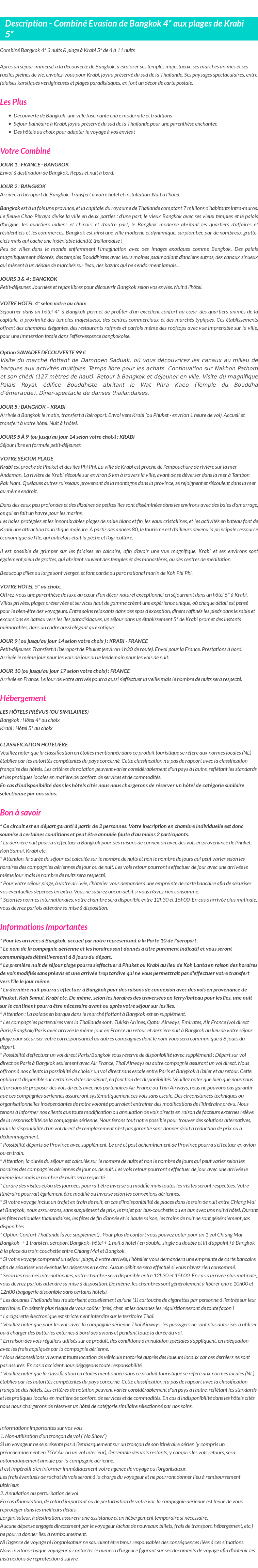 Détails du séjour