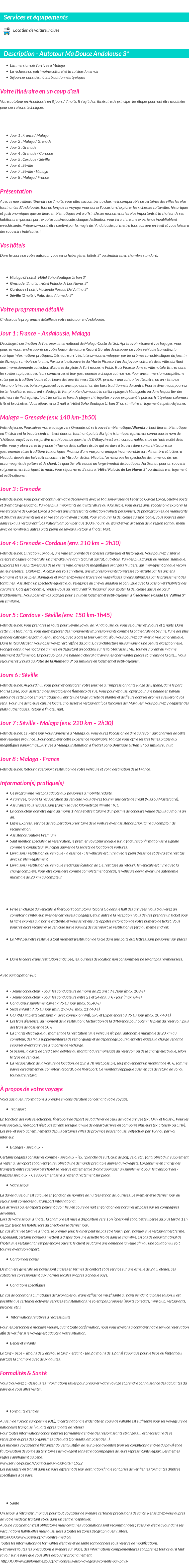 Détails du séjour