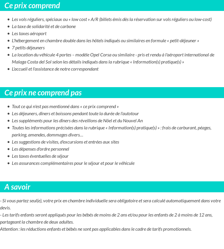 Conditions tarifaires