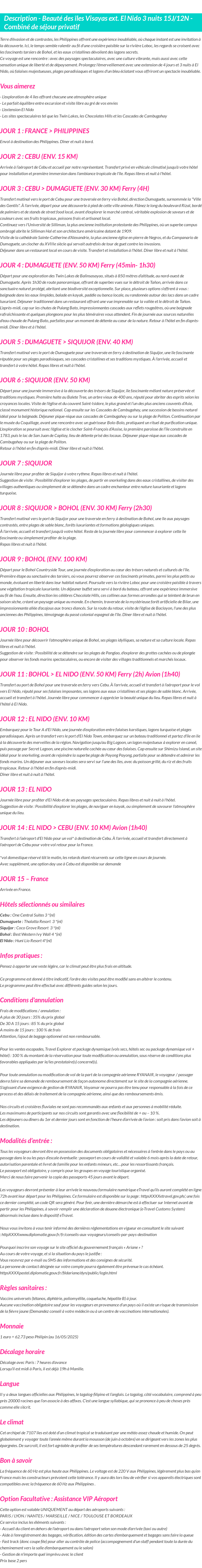 Détails du séjour