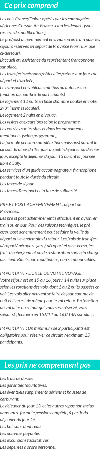 Conditions tarifaires