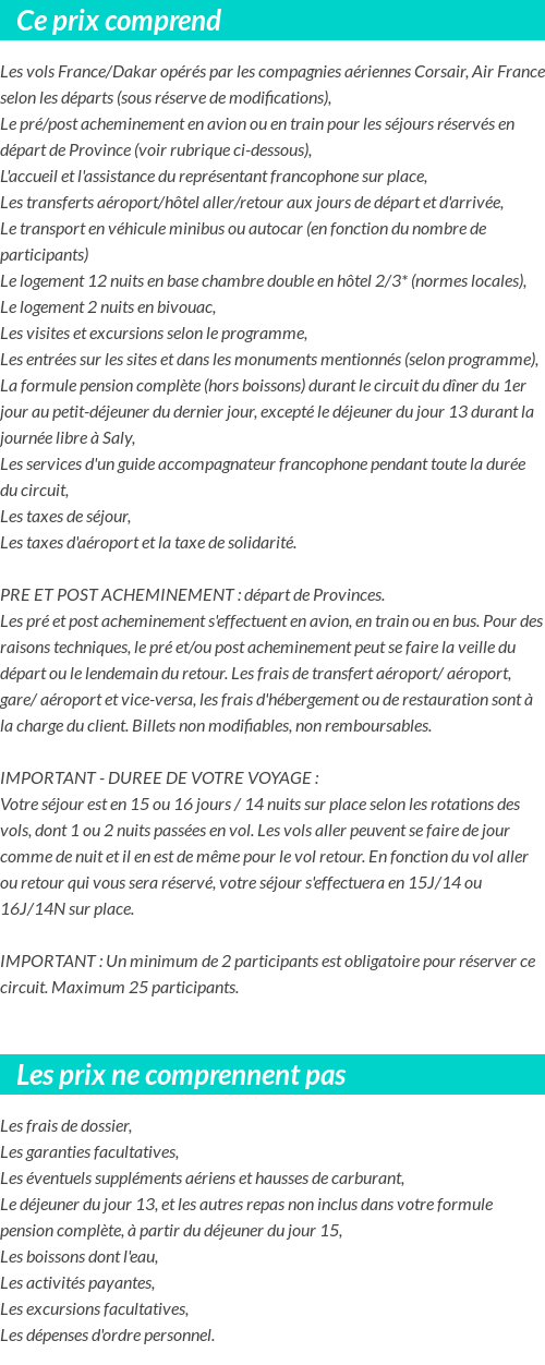 Conditions tarifaires