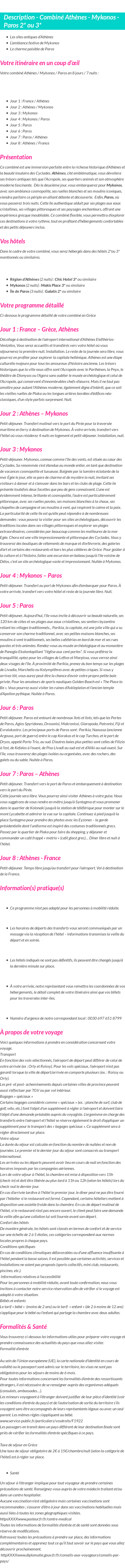 Détails du séjour