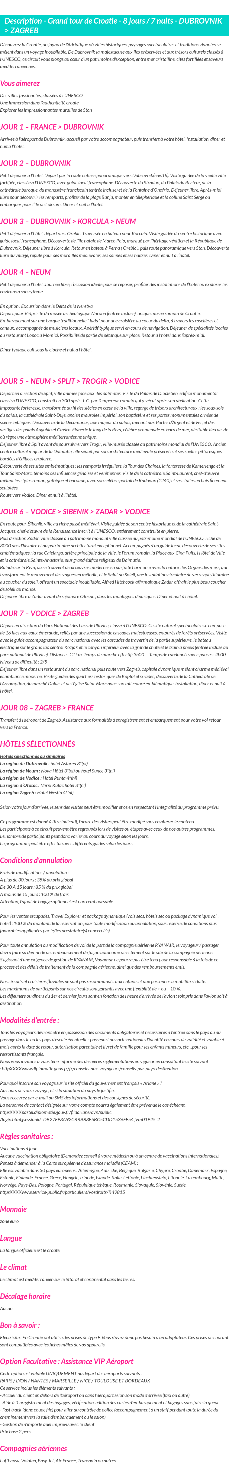 Détails du séjour