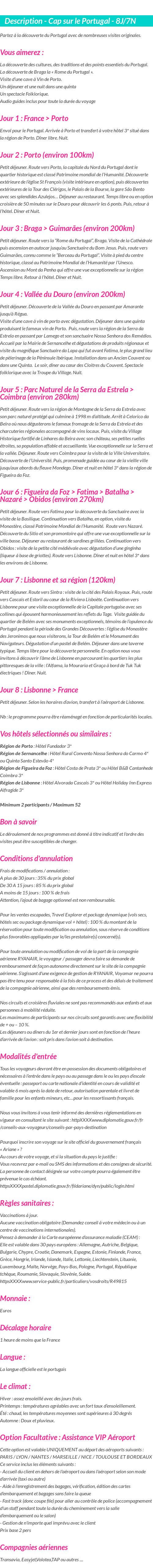 Détails du séjour