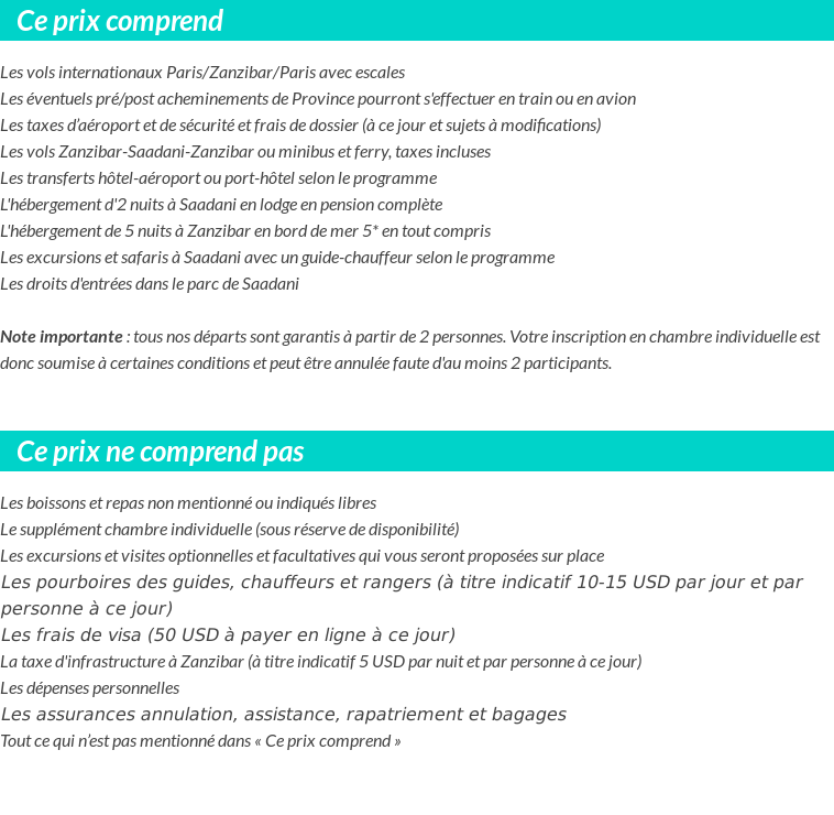 Conditions tarifaires
