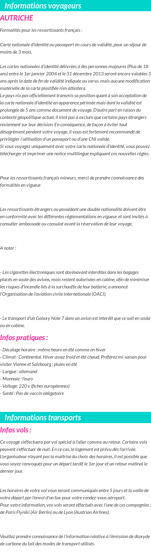 Formalités et infos voyageurs