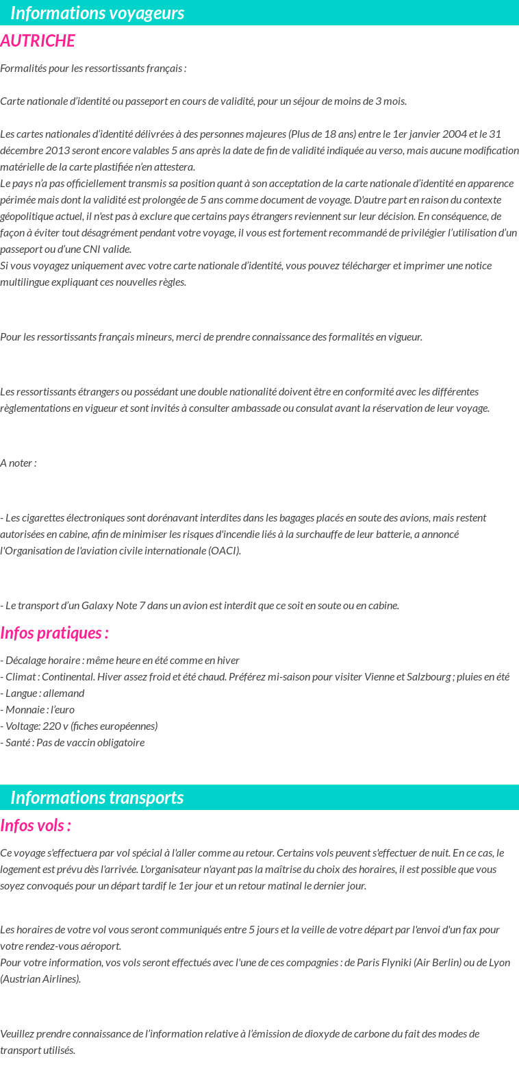 Formalités et infos voyageurs