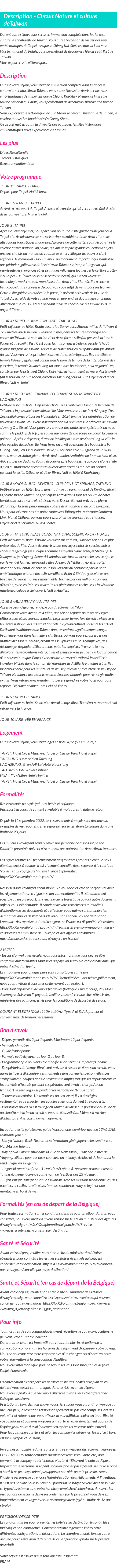 Détails du séjour
