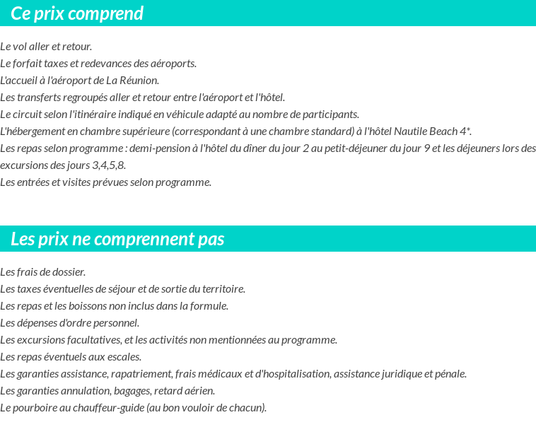 Conditions tarifaires