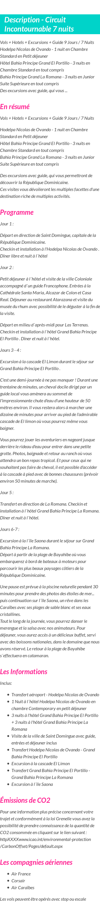 Détails du séjour