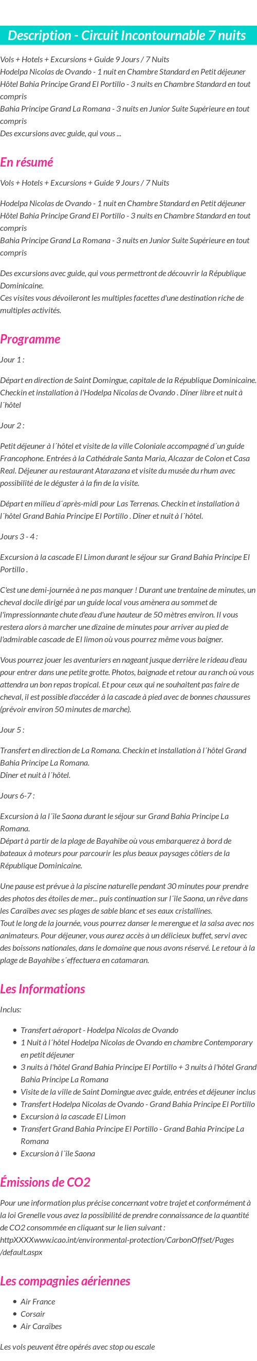 Détails du séjour