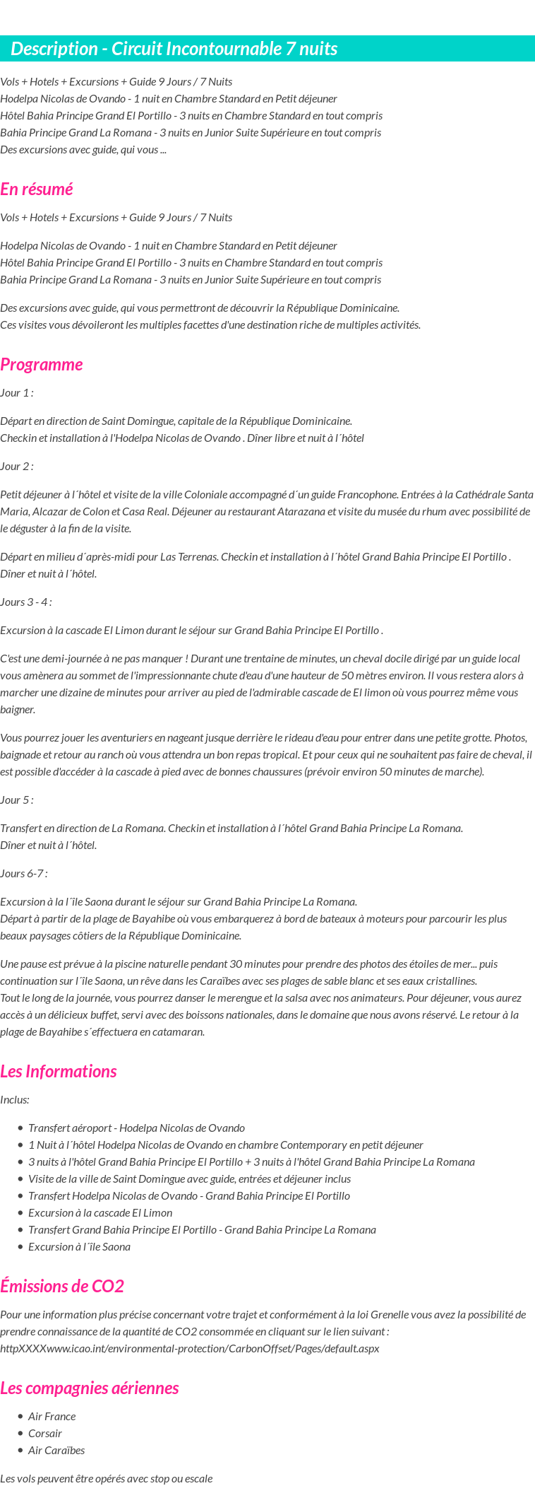 Détails du séjour