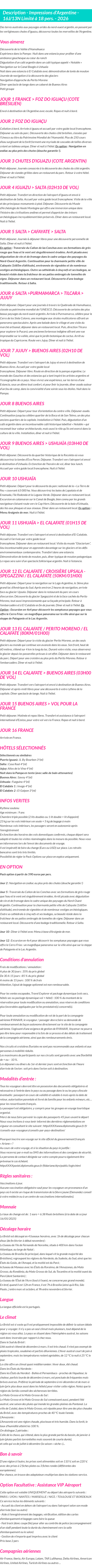 Détails du séjour