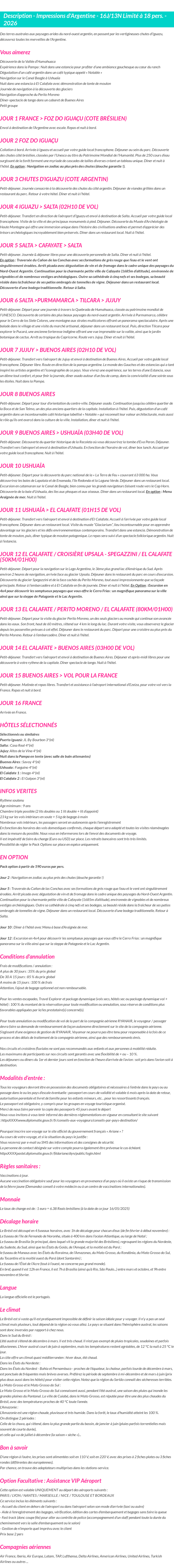Détails du séjour
