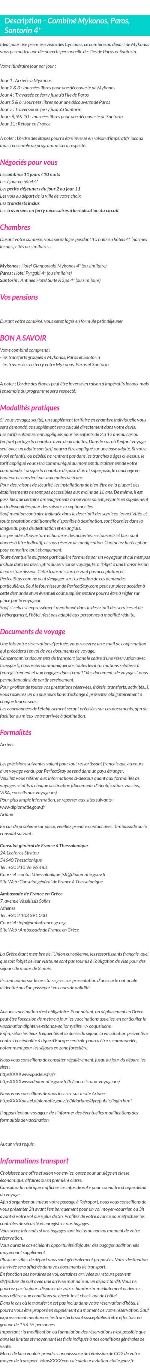 Détails du séjour