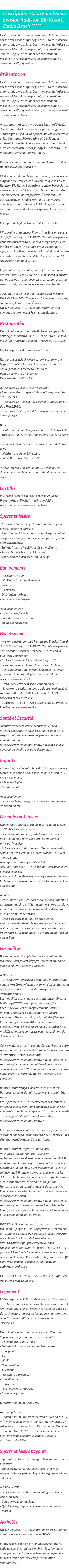 Détails du séjour